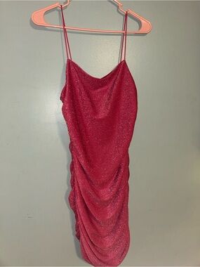 Hot Pink Shimmer Ruched Bodycon Dress - Floerns Size Medium (Women's size 6-8)